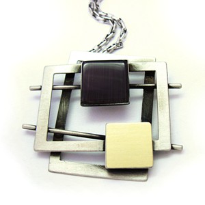 Two tone Plum Square 32" Long Necklace by Christophe Poly